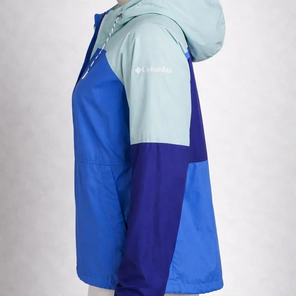 Columbia Blue Colorblock Windbreaker Jacket M Hooded - Picture 3 of 9